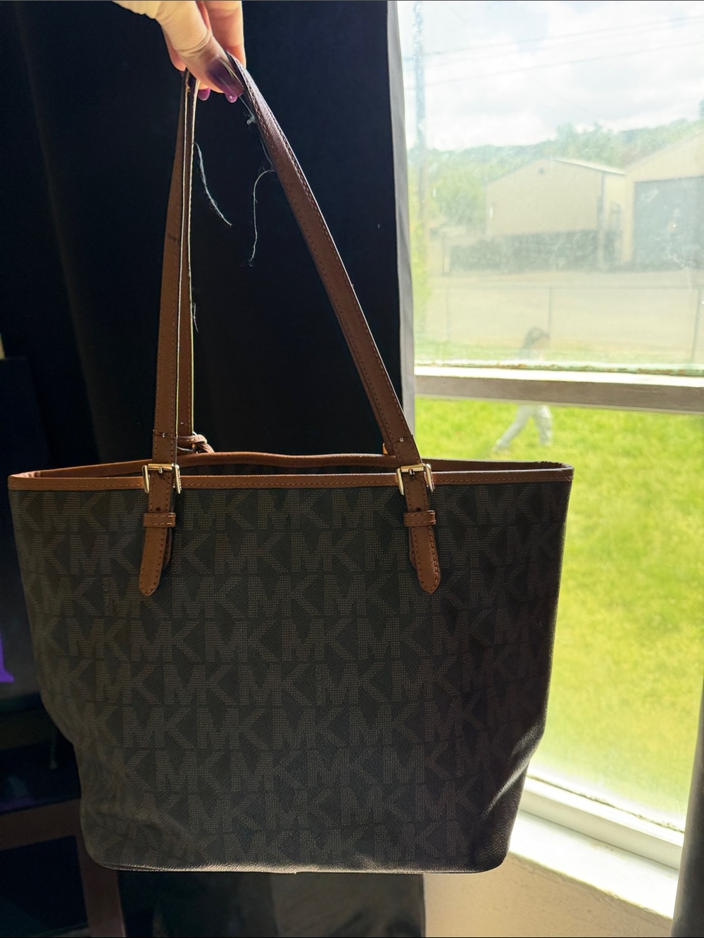 Michael Kors Dark Brown Monogram Tote with Gold Charm - Picture 3 of 6